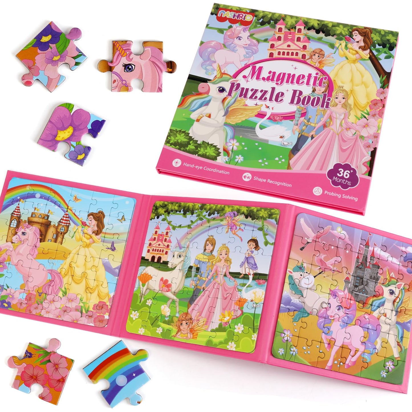 NASHRIO Princess Magnetic Puzzles – 36-Piece Travel Toys for 3-6