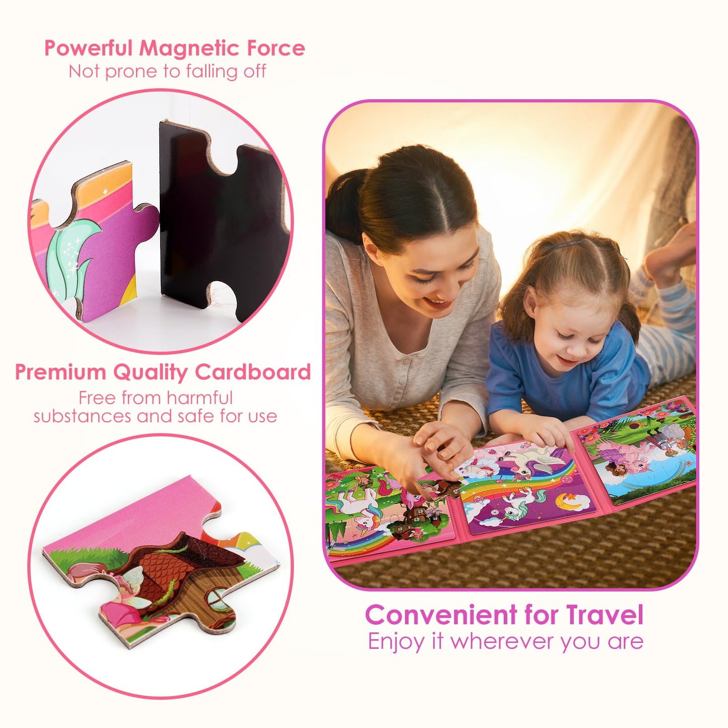 NASHRIO Magnetic Puzzles for Kids 4-6 — Unicorn & Princess 20-Piece Travel Puzzles