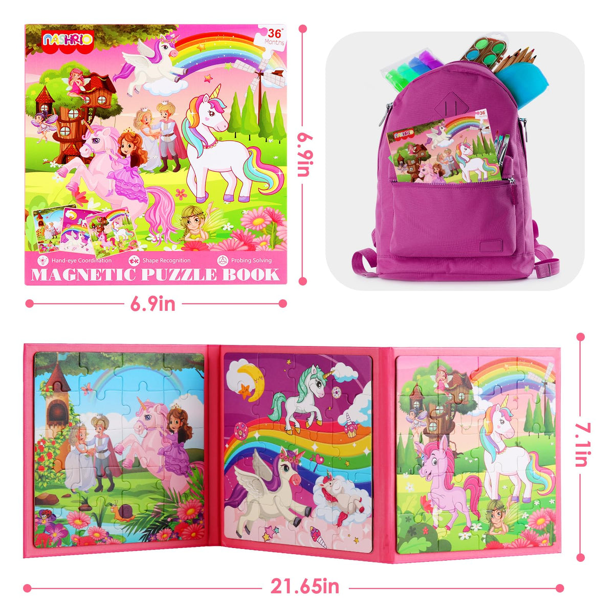 NASHRIO Magnetic Puzzles for Kids 4-6 — Unicorn & Princess 20-Piece Travel Puzzles