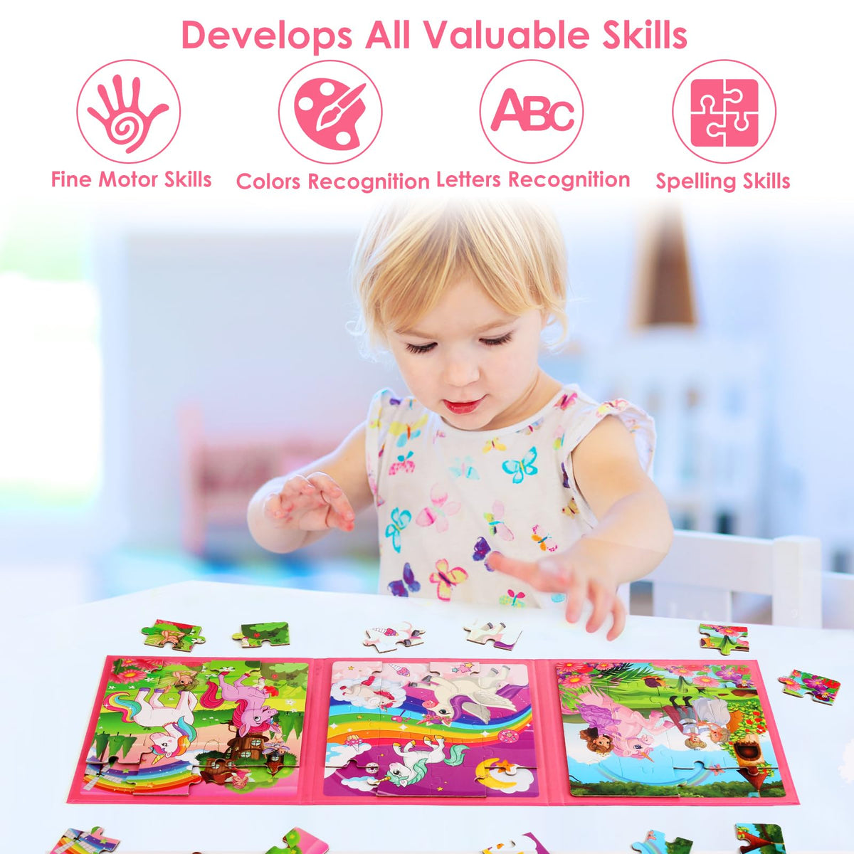 NASHRIO Magnetic Puzzles for Kids 4-6 — Unicorn & Princess 20-Piece Travel Puzzles