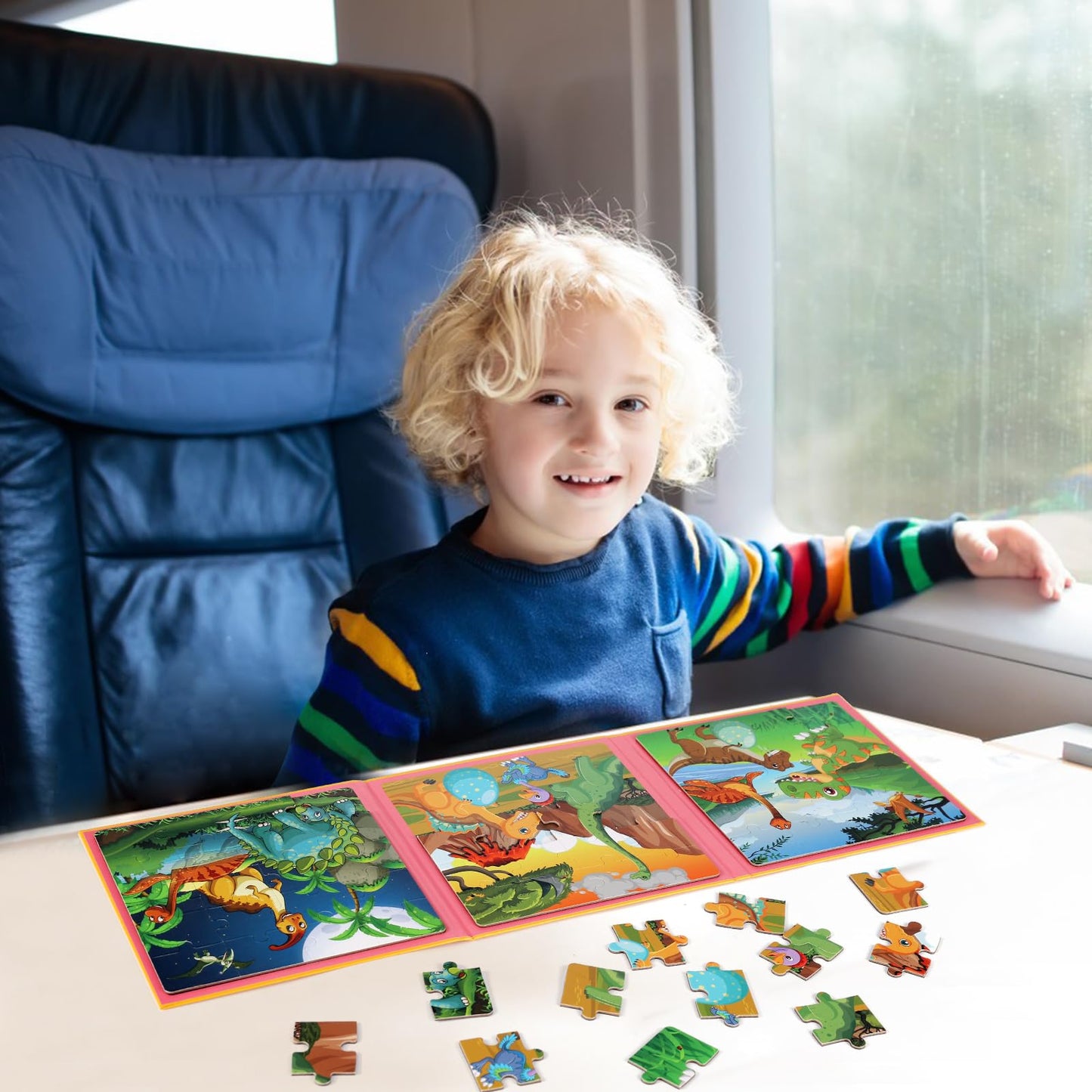 NASHRIO Magnetic Dinosaur Puzzles – 20-Piece Travel Toys for Kids 2-6