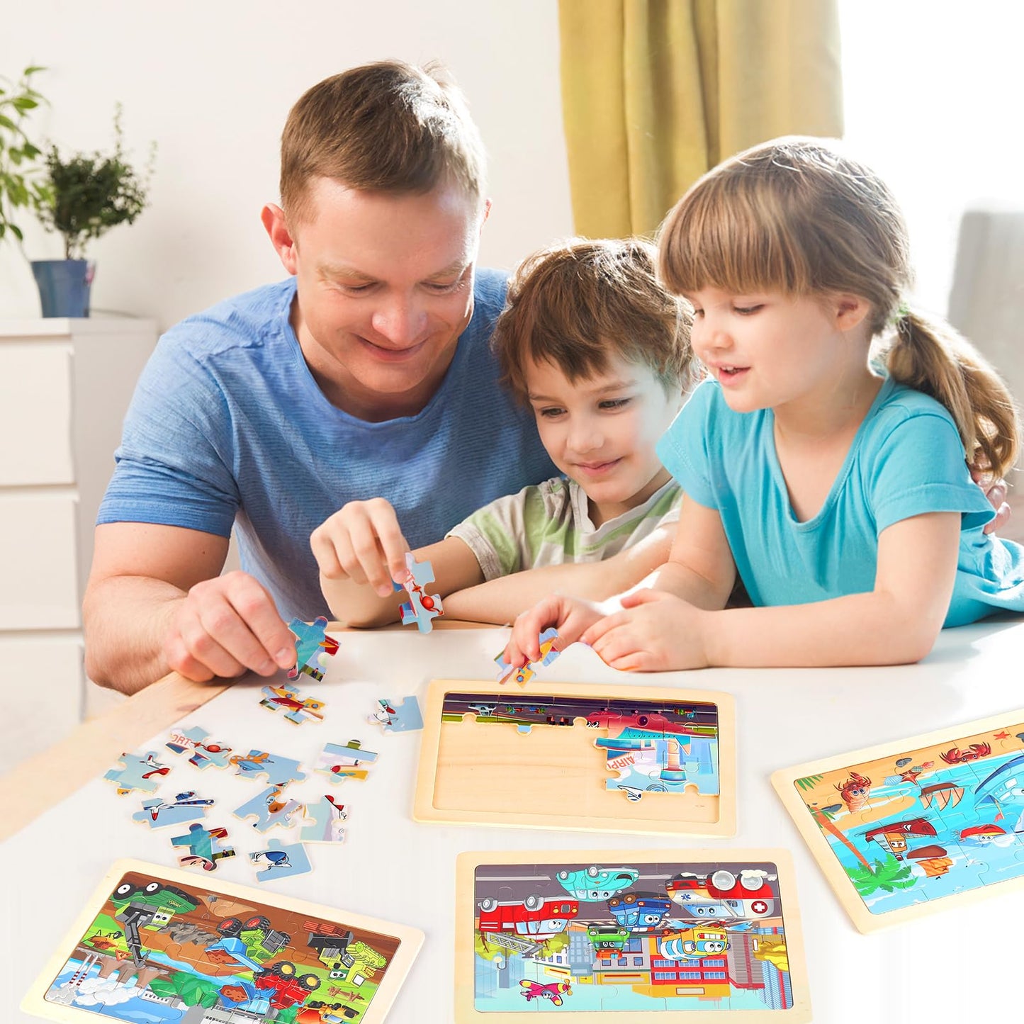 NASHRIO Wooden Transportation Puzzles – 4-Pack, 20-Piece for Ages 3-6
