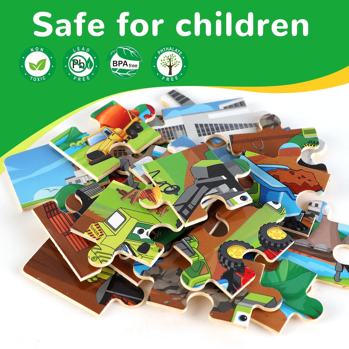 NASHRIO Wooden Transportation Puzzles – 4-Pack, 20-Piece for Ages 3-6