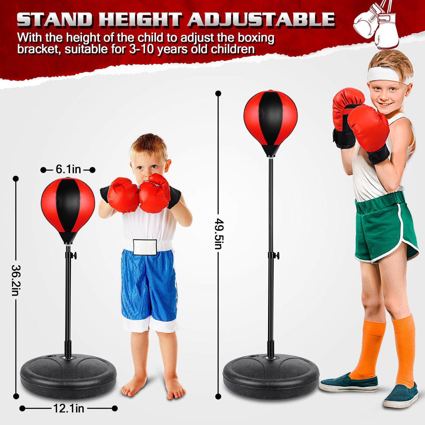 NATGGZ Height Adjustable Kids Punching Bag Set with Boxing Gloves (Ages 3-10+)