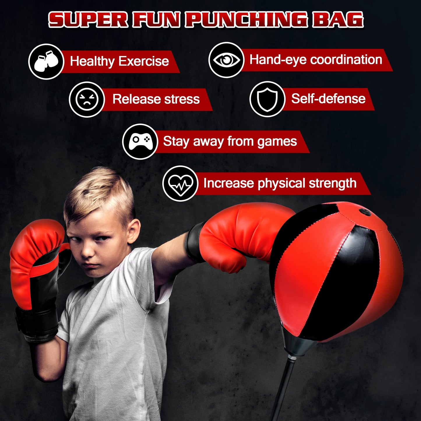 NATGGZ Height Adjustable Kids Punching Bag Set with Boxing Gloves (Ages 3-10+)