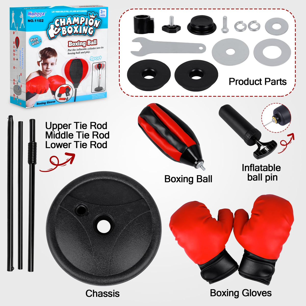 NATGGZ Height Adjustable Kids Punching Bag Set with Boxing Gloves (Ages 3-10+)