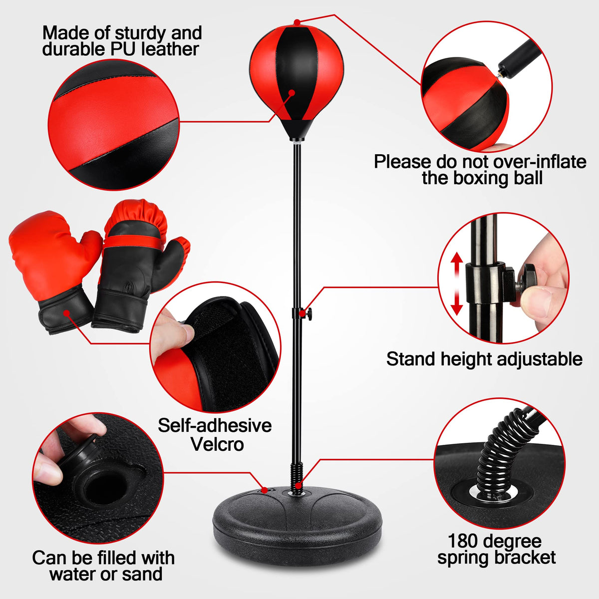 NATGGZ Height Adjustable Kids Punching Bag Set with Boxing Gloves (Ages 3-10+)