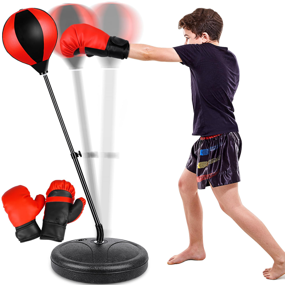 NATGGZ Height Adjustable Kids Punching Bag Set with Boxing Gloves (Ages 3-10+)