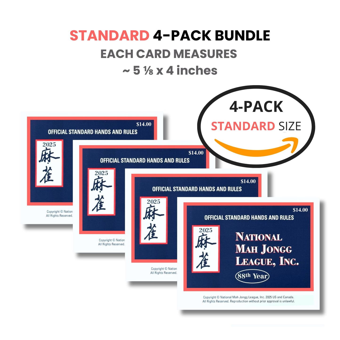 National Mah Jongg League 2025 Mahjong Cards Four-Pack – Official Hands & Rules for American Mahjong