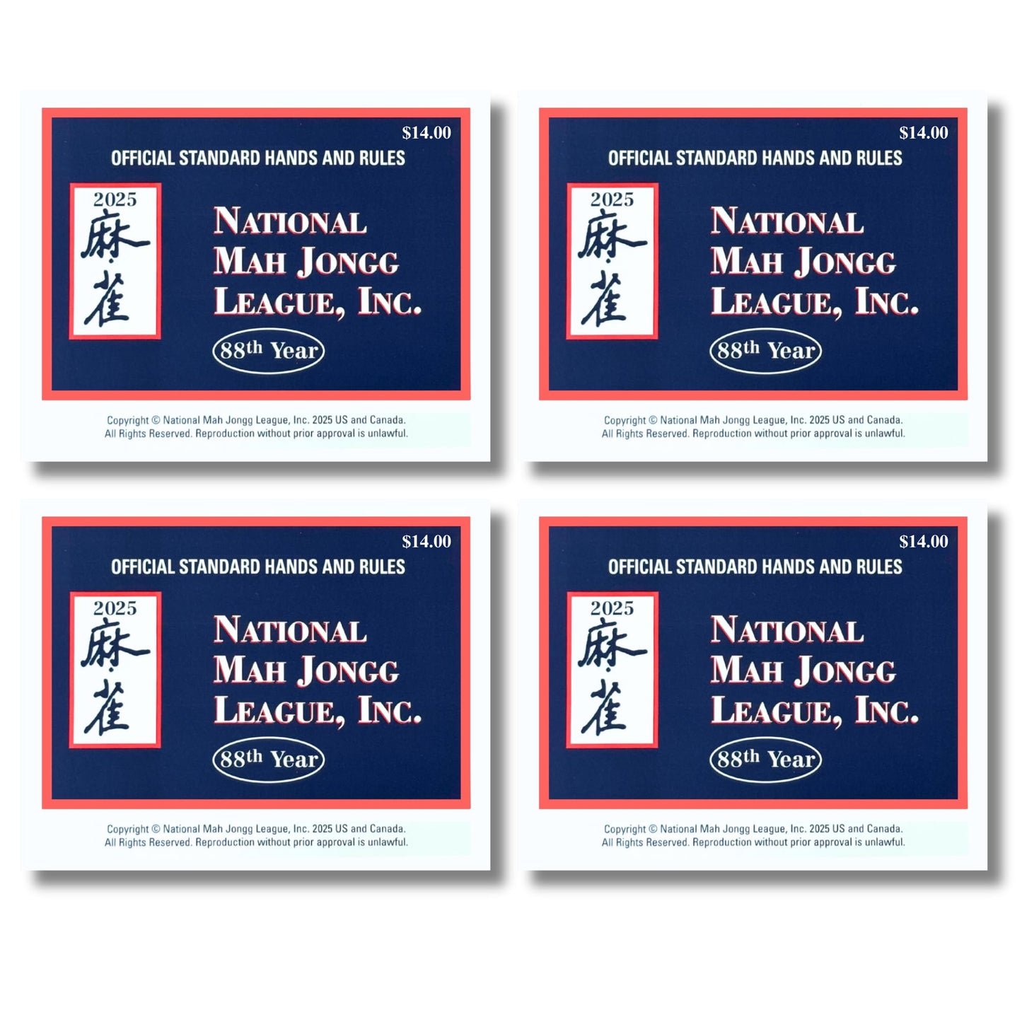 National Mah Jongg League 2025 Mahjong Cards Four-Pack – Official Hands & Rules for American Mahjong