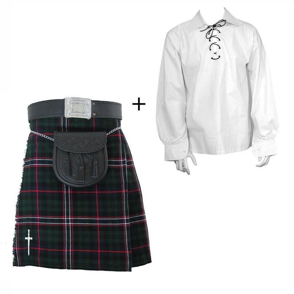 National Scottish Scottish Men's Kilt Outfit Jacobite Shirt Pin, Buckle, Belt, Sporran