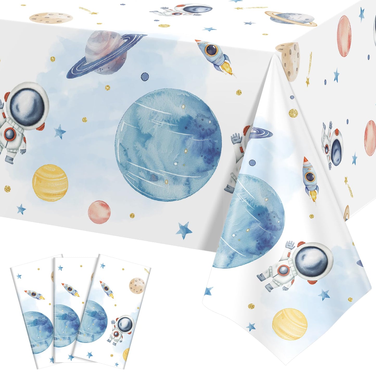 NatNarr 3-Pack First Trip Around The Sun Space Tablecloths — 54x108 in Waterproof