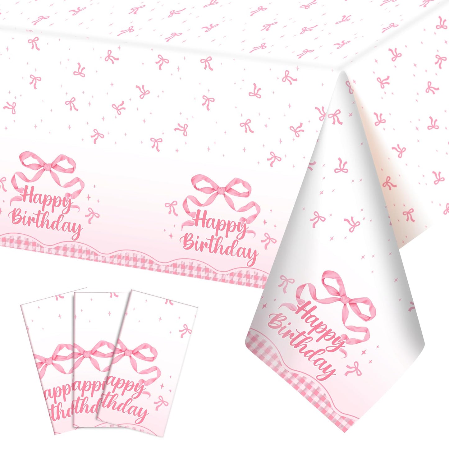 NatNarr 3-Pack Coquette Pink Bow Tablecloth — 54x108 Inch Disposable Waterproof Table Cover for Rectangular Tables