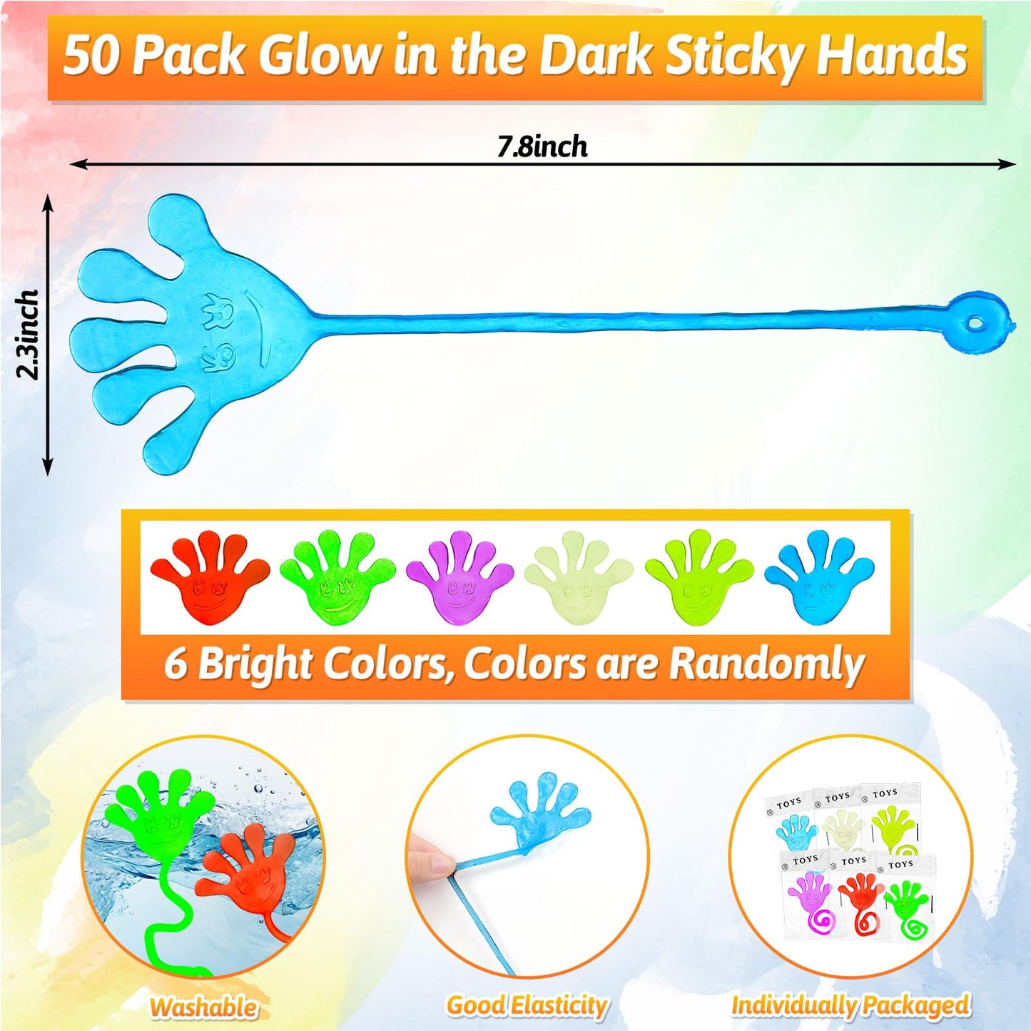 NatNarr 50-Pack Glow-in-the-Dark Sticky Hands – Party Favors & Easter Egg Fillers