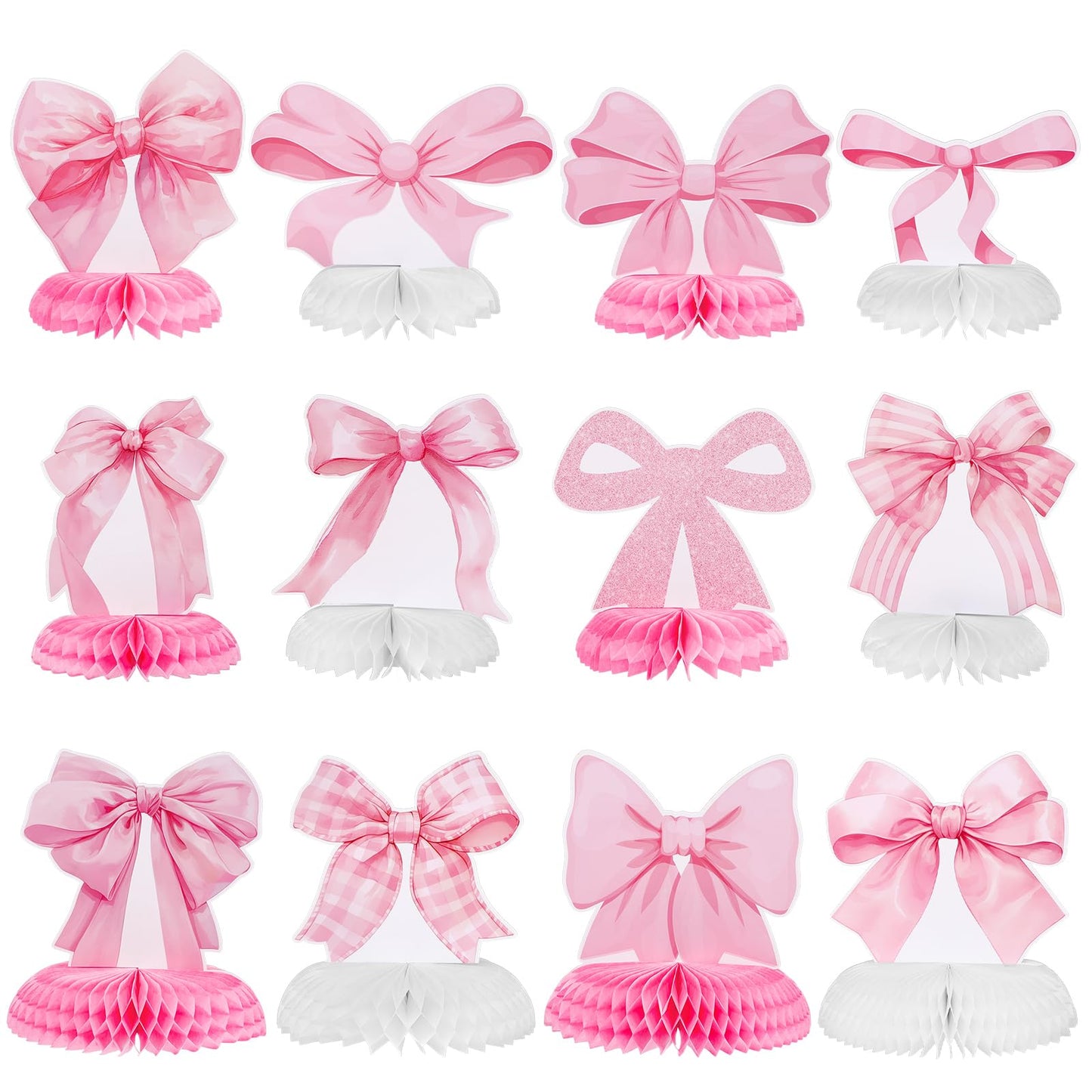 NatNarr 12 Pcs Pink Bow Honeycomb Centerpieces – Coquette Theme Party Decorations