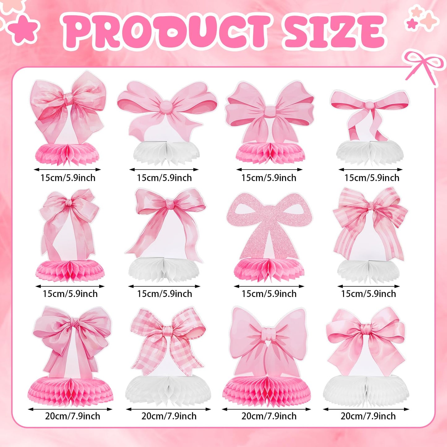 NatNarr 12 Pcs Pink Bow Honeycomb Centerpieces – Coquette Theme Party Decorations