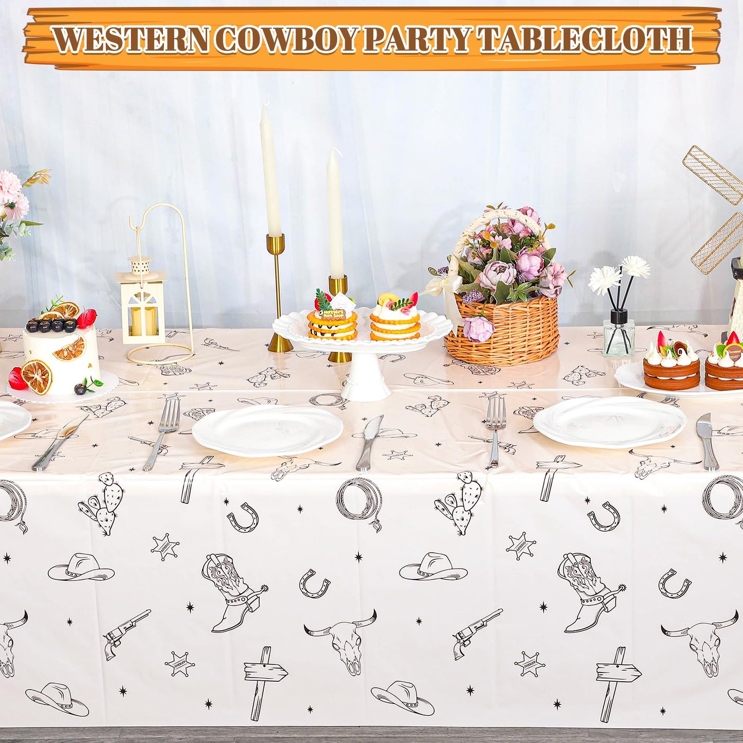 NatNarr 3-Pack Western Cowboy Tablecloths 54x108 in – Waterproof, Disposable Rodeo Decor