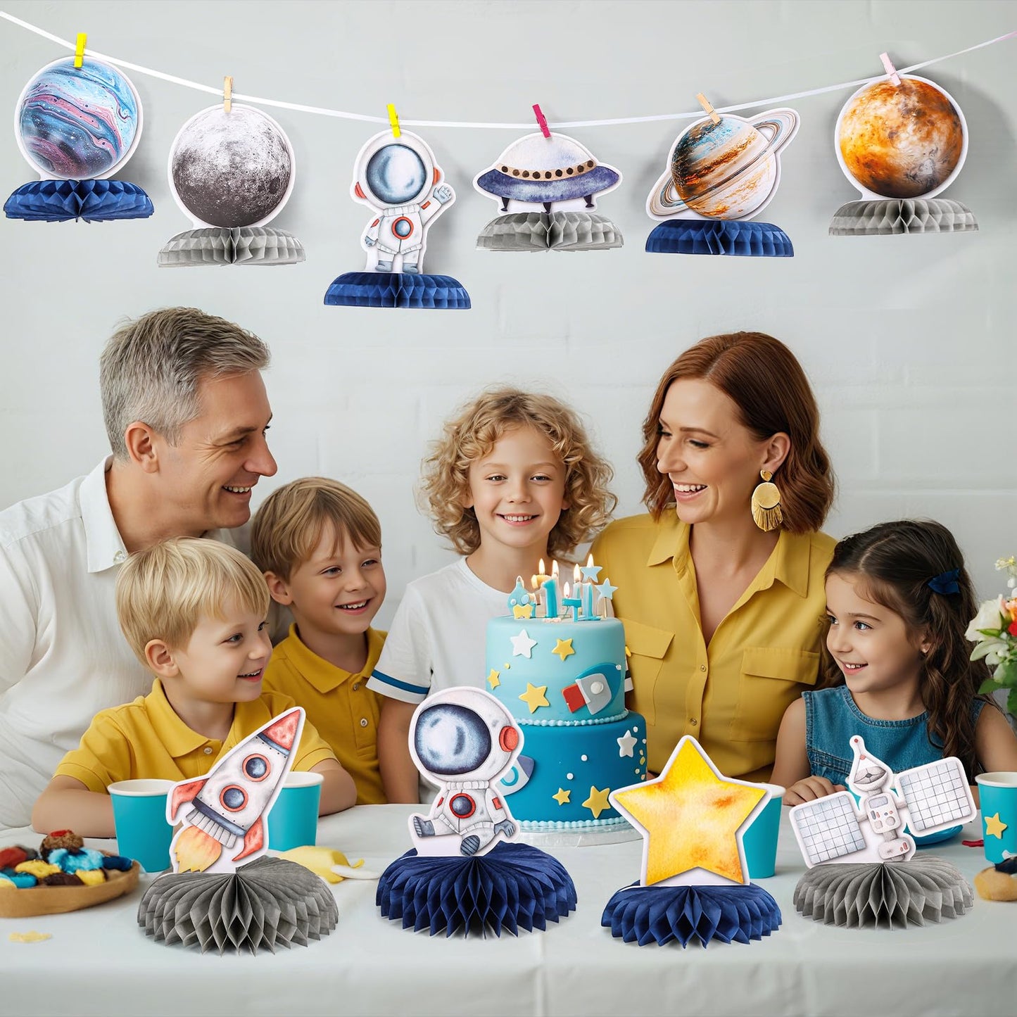 NatNarr 12-Piece Space Theme Honeycomb Centerpieces for Astronaut Birthday Parties