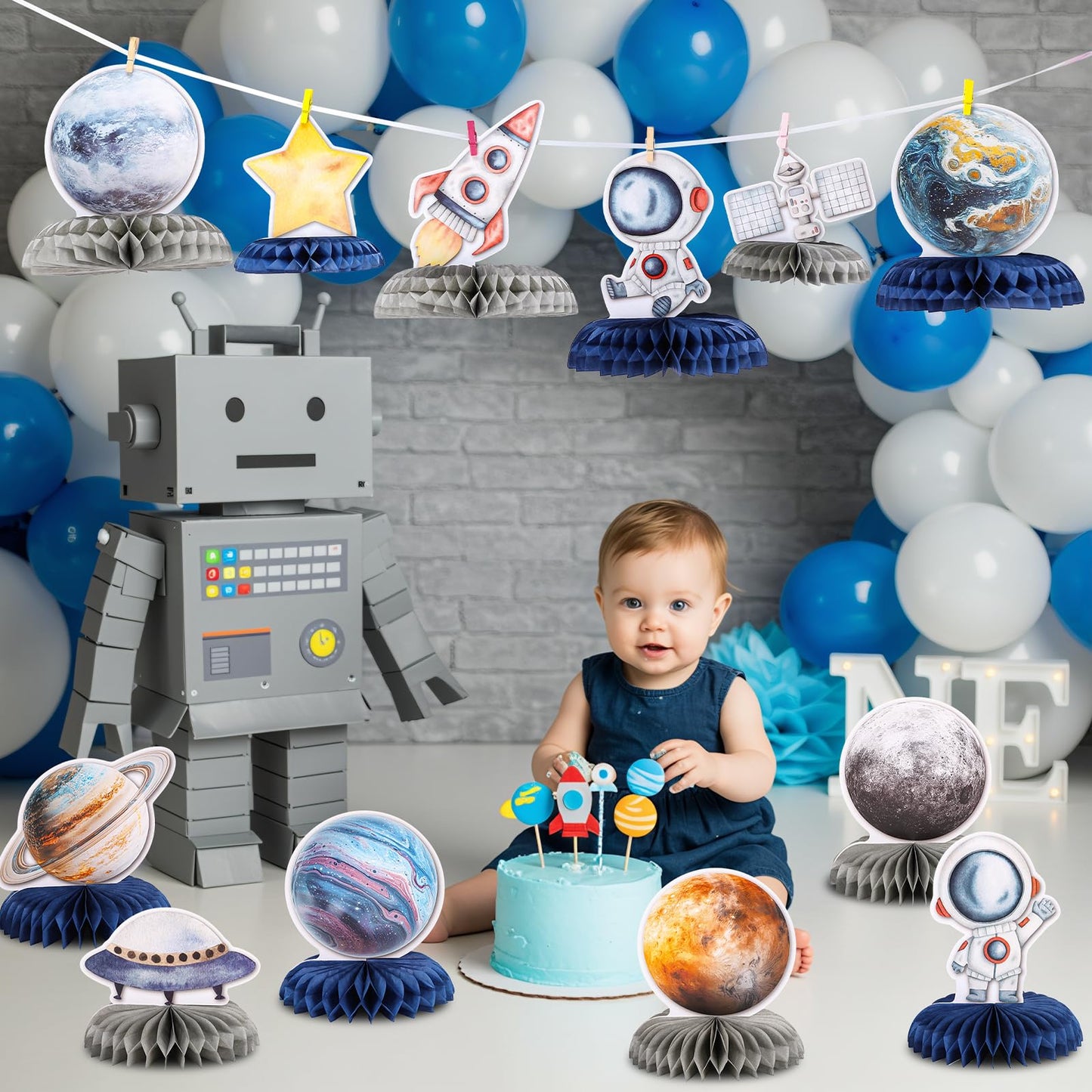 NatNarr 12-Piece Space Theme Honeycomb Centerpieces for Astronaut Birthday Parties