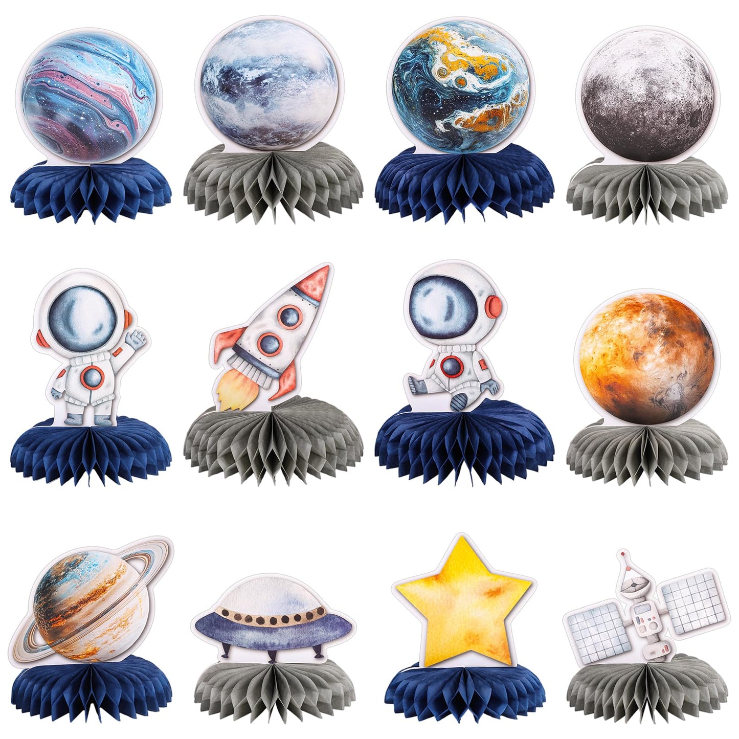 NatNarr 12-Piece Space Theme Honeycomb Centerpieces for Astronaut Birthday Parties