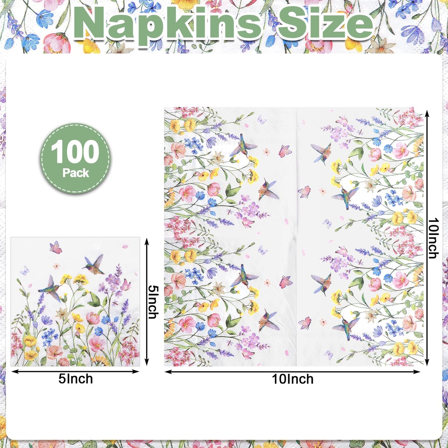 NatNarr 100 Pcs Wildflower Napkins – 2-Ply Floral Cocktail Napkins