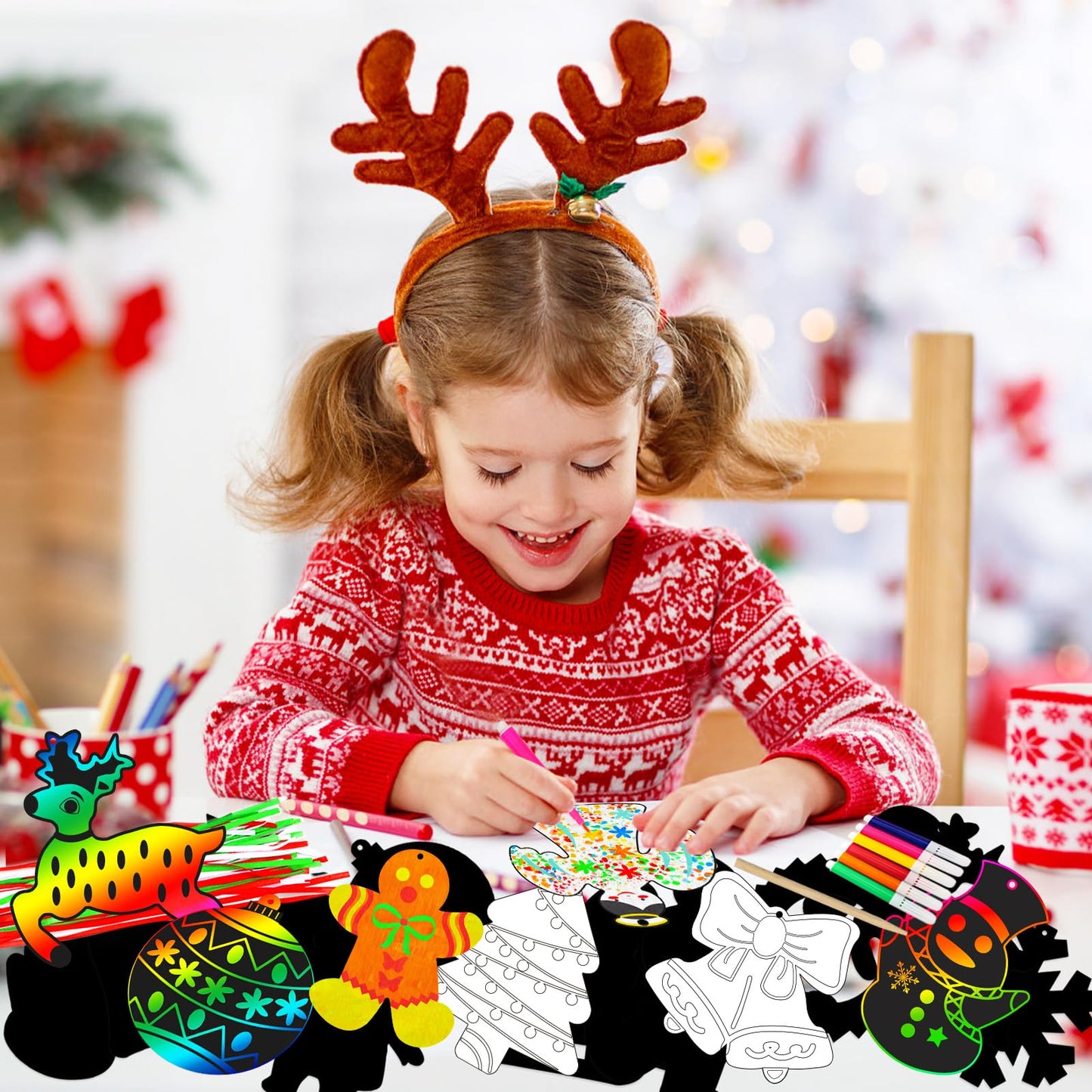 Natonhi 96pcs Christmas Crafts for Kids – Rainbow Scratch Paper Ornaments Kit