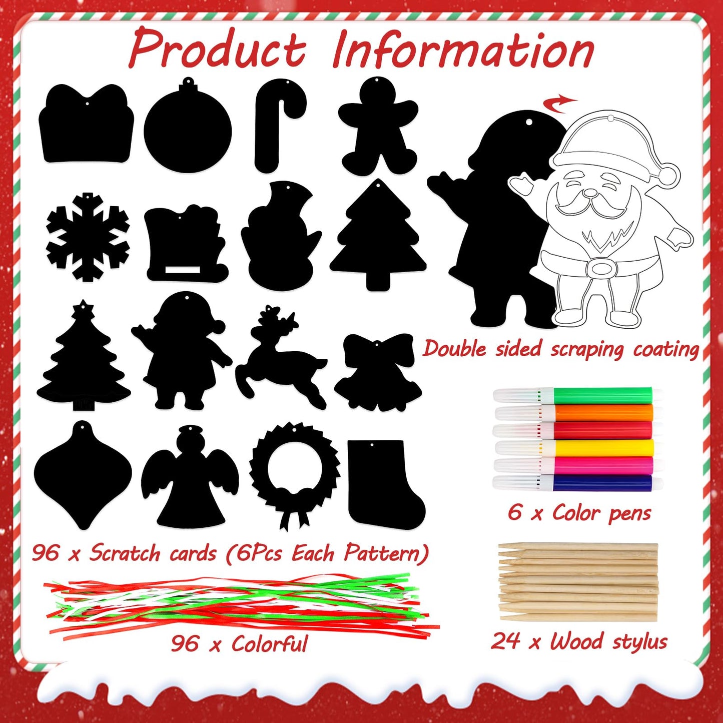 Natonhi 96pcs Christmas Crafts for Kids – Rainbow Scratch Paper Ornaments Kit