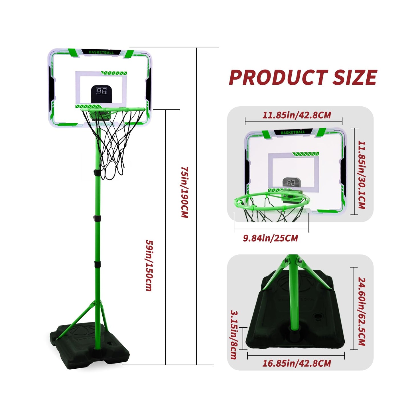 Nattork Kids Basketball Hoop — Adjustable Height Indoor/Outdoor Stand for Ages 3-8