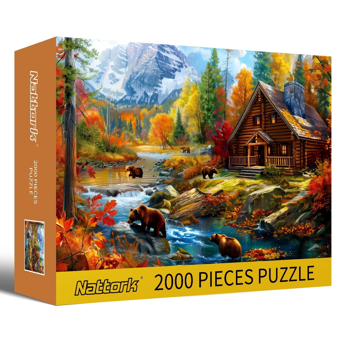 Nattork 2000-Piece Bear Village Jigsaw Puzzle – Family Fun with Poster & Partition Design
