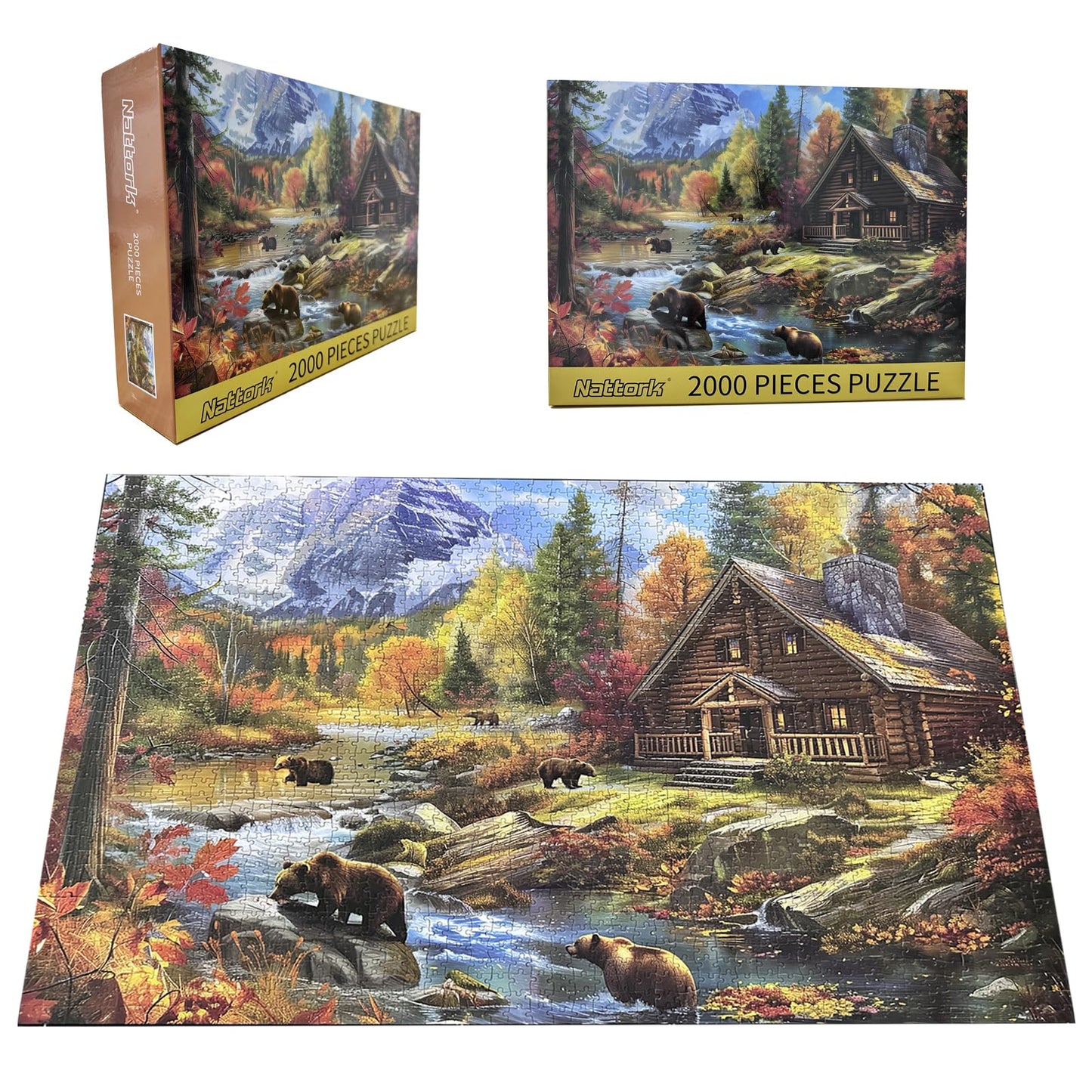 Nattork 2000-Piece Bear Village Jigsaw Puzzle – Family Fun with Poster & Partition Design