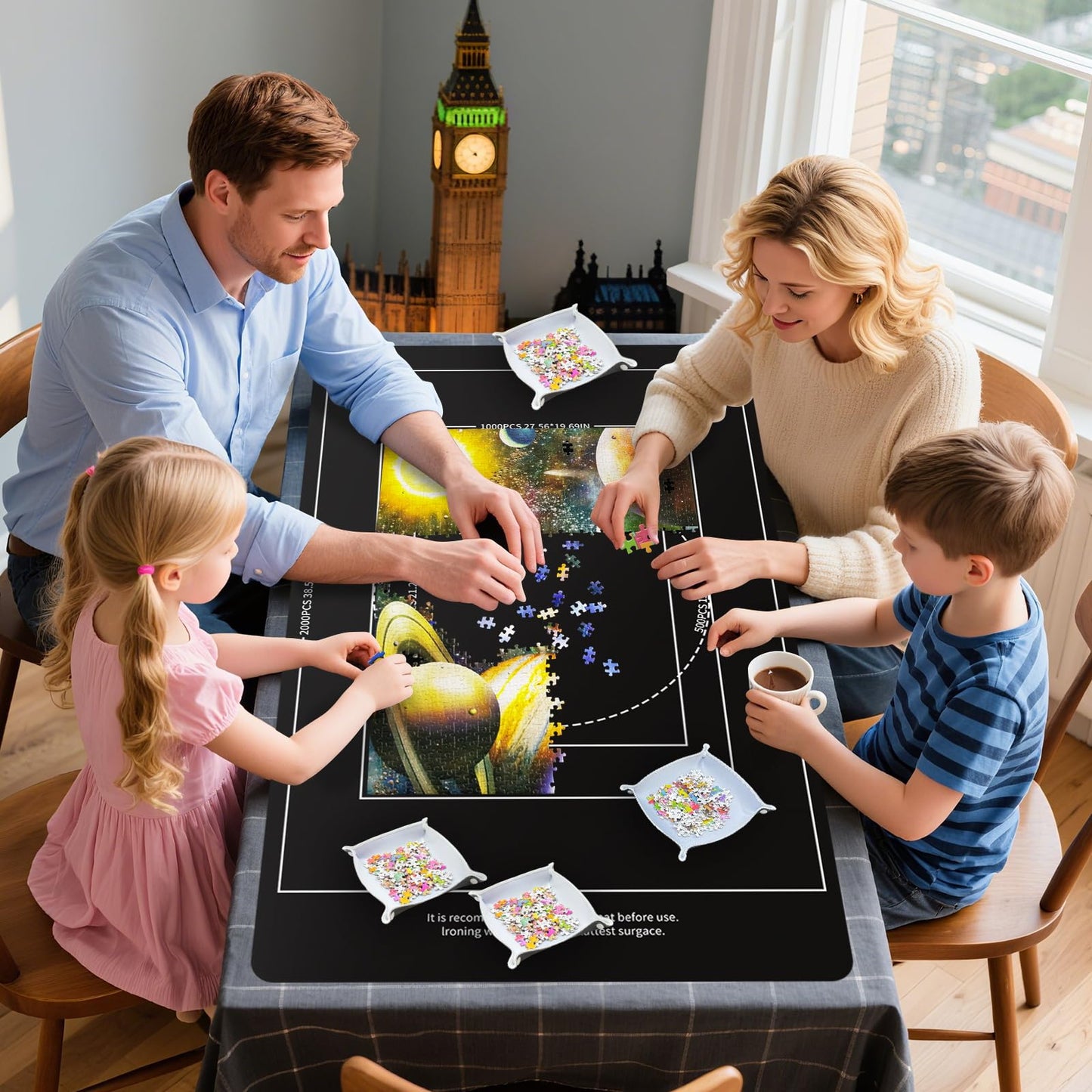 Nattork Jigsaw Puzzle Mat Roll Up – Portable 2000-Piece Puzzle Saver with Non-Slip Rubber Base & 4 Sorting Trays