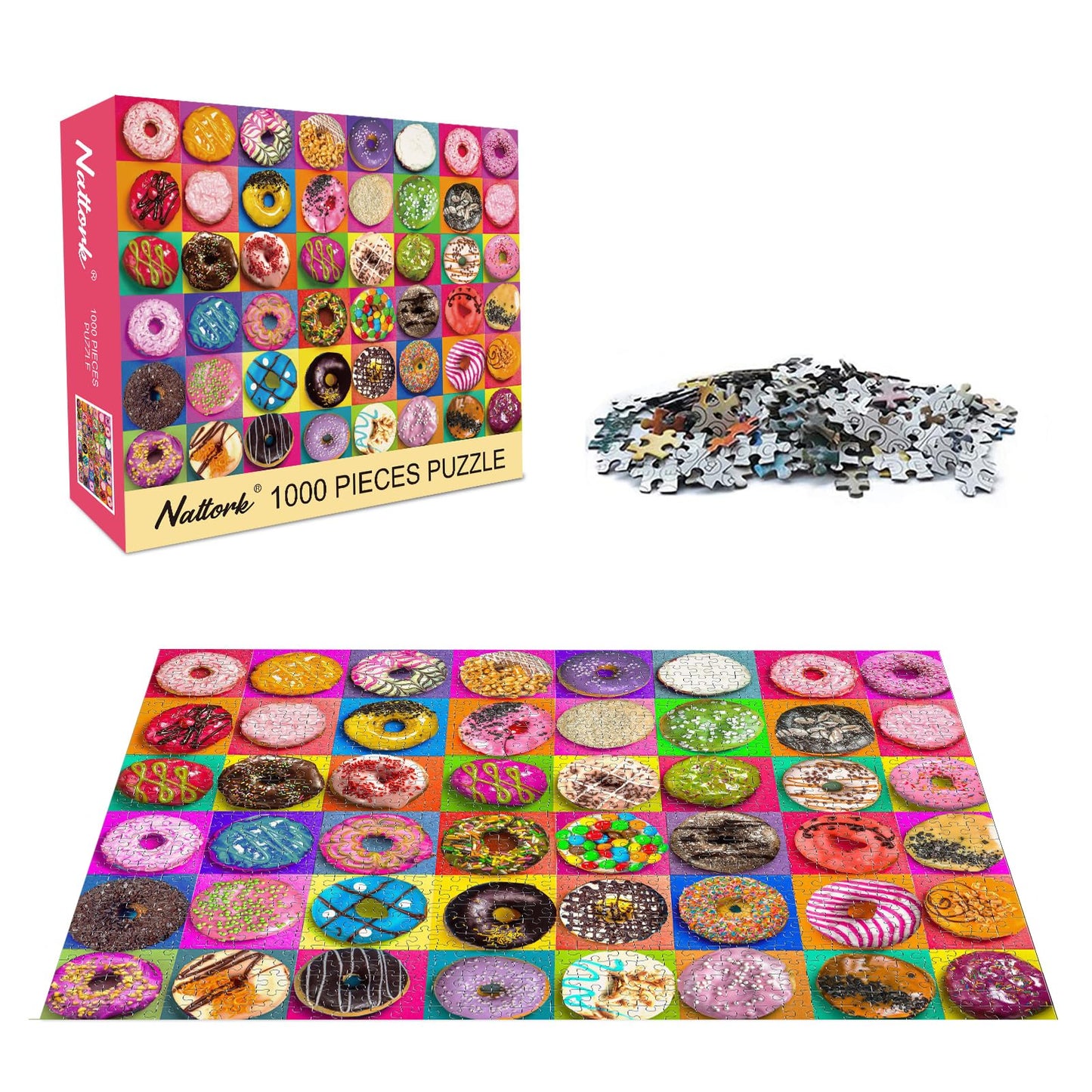 Nattork 1000-Piece Jigsaw Puzzle for Adults & Families – Donuts, Back-Partition Design