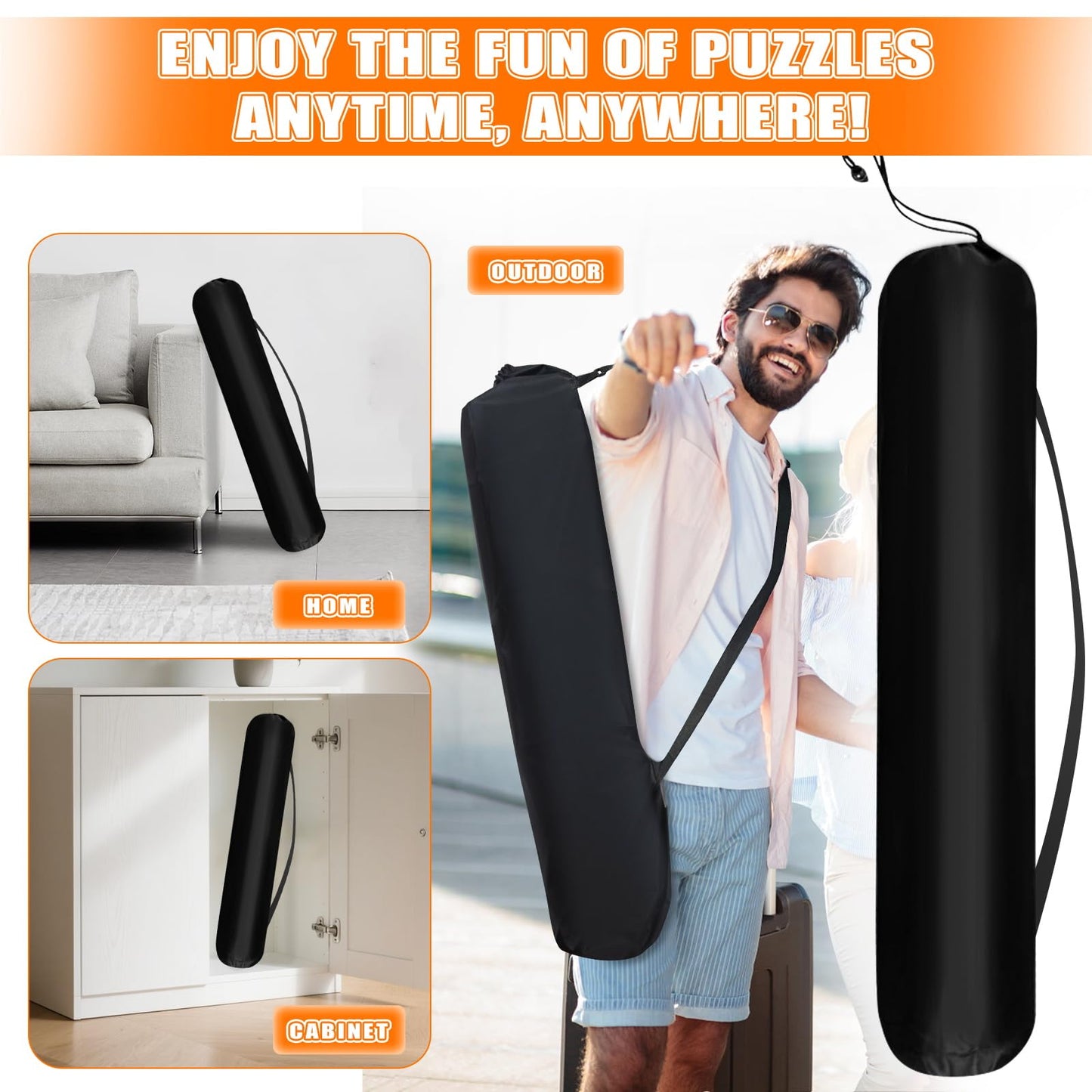 Nattork Jigsaw Puzzle Mat Roll Up – Portable 2000-Piece Puzzle Saver with Non-Slip Rubber Base & 4 Sorting Trays
