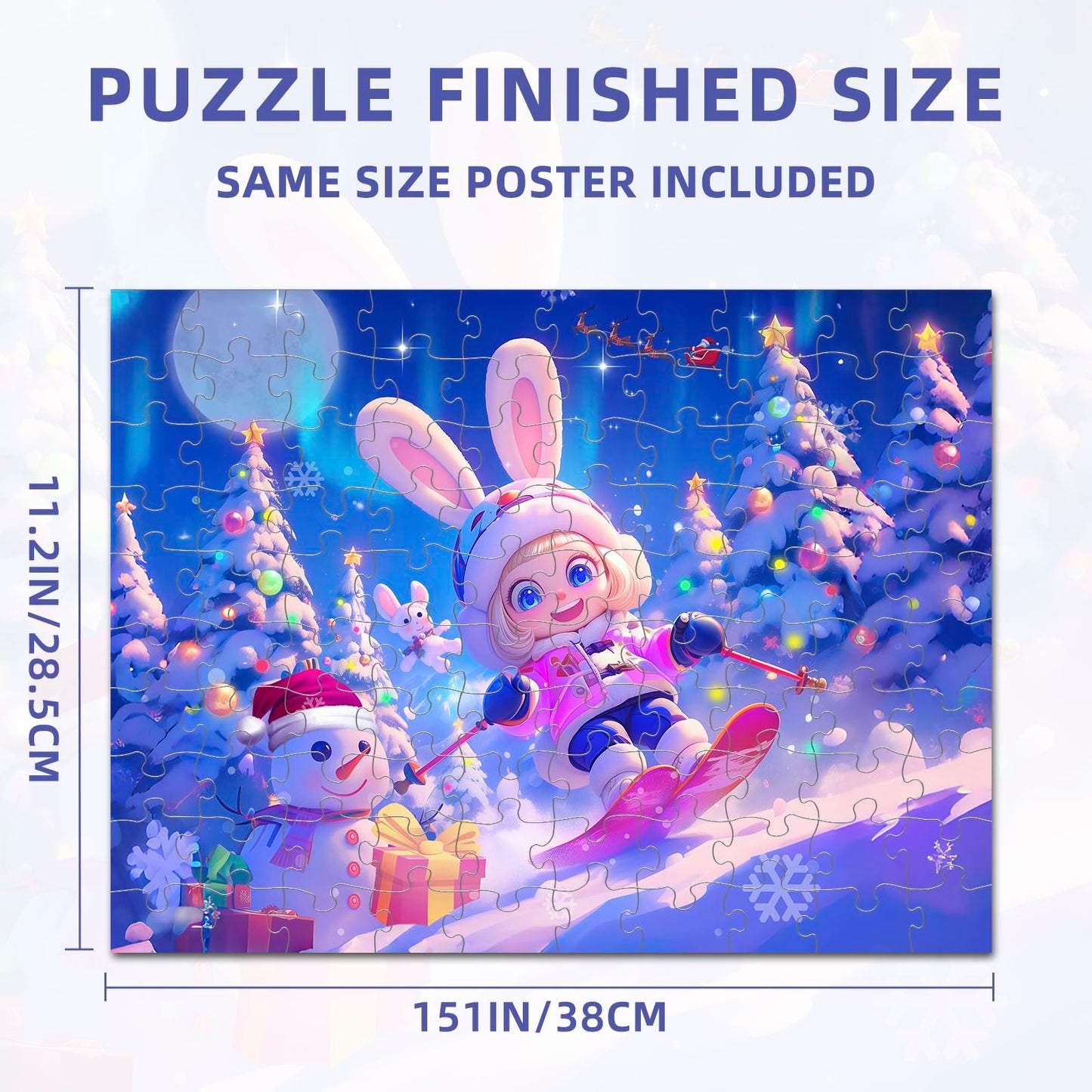 Nattork Jigsaw Puzzles 100 Pieces – Skiing Bunny Theme for Kids & Family | Pieces Fit Together Perfectly