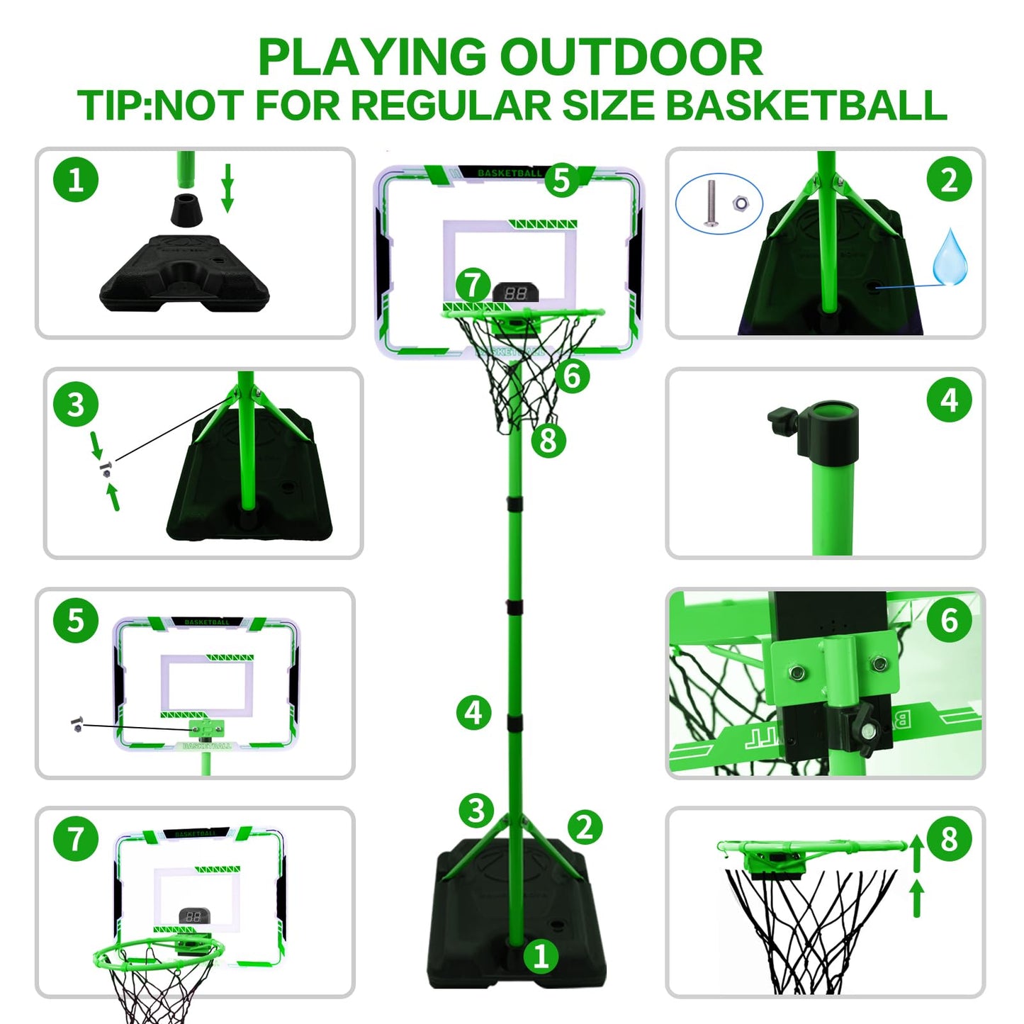 Nattork Kids Basketball Hoop — Adjustable Height Indoor/Outdoor Stand for Ages 3-8