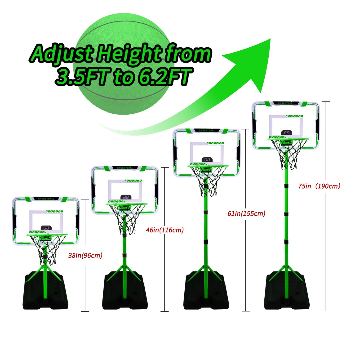 Nattork Kids Basketball Hoop — Adjustable Height Indoor/Outdoor Stand for Ages 3-8