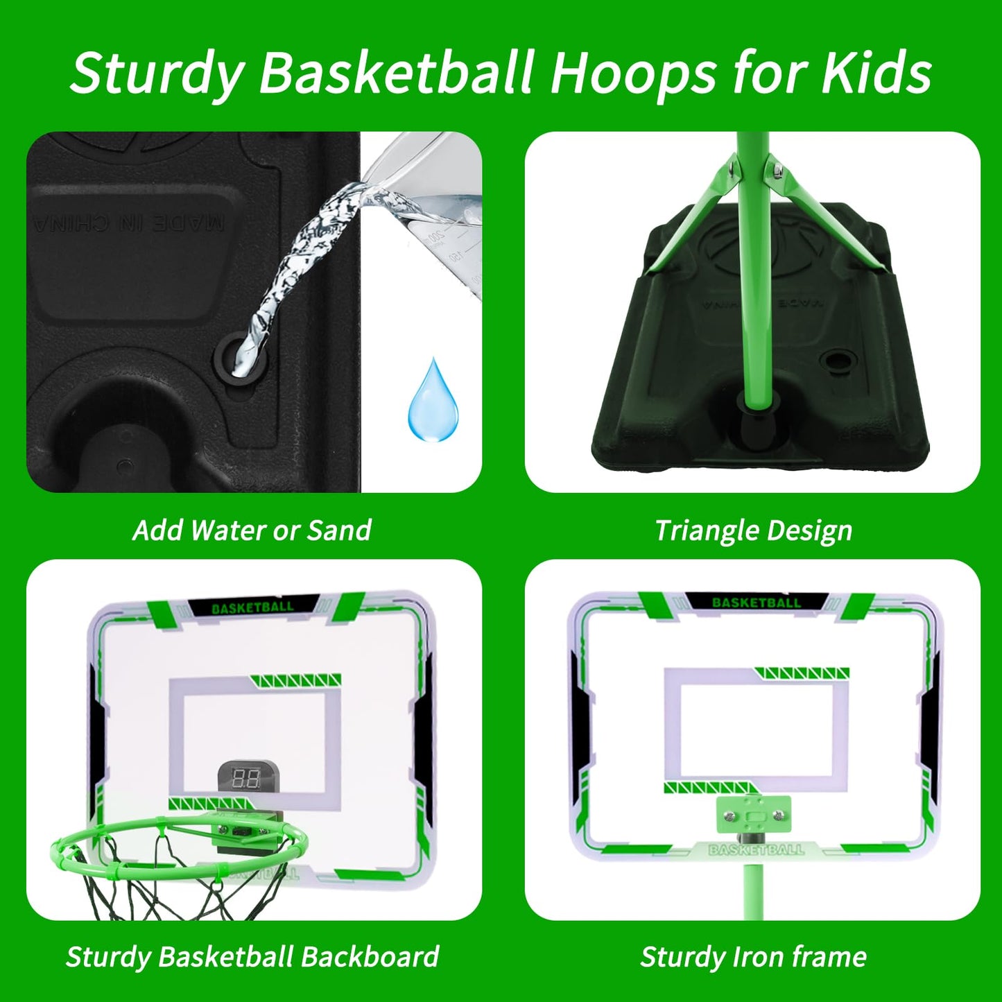 Nattork Kids Basketball Hoop — Adjustable Height Indoor/Outdoor Stand for Ages 3-8