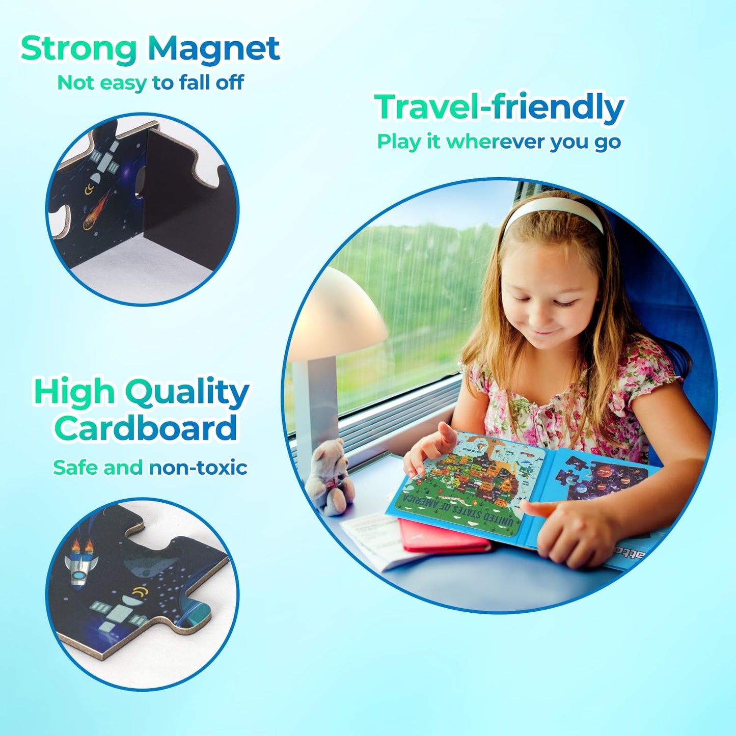 Nattork Map Magnetic Puzzle Book for Toddlers 3-6 – Travel Puzzles with World, US, and Solar System Maps