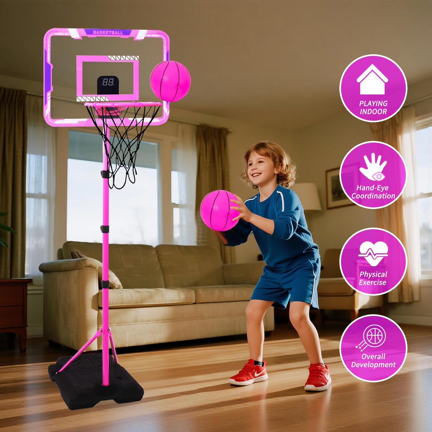 Nattork Kids Basketball Hoop – Adjustable Height Indoor/Outdoor Toy for Ages 3-8