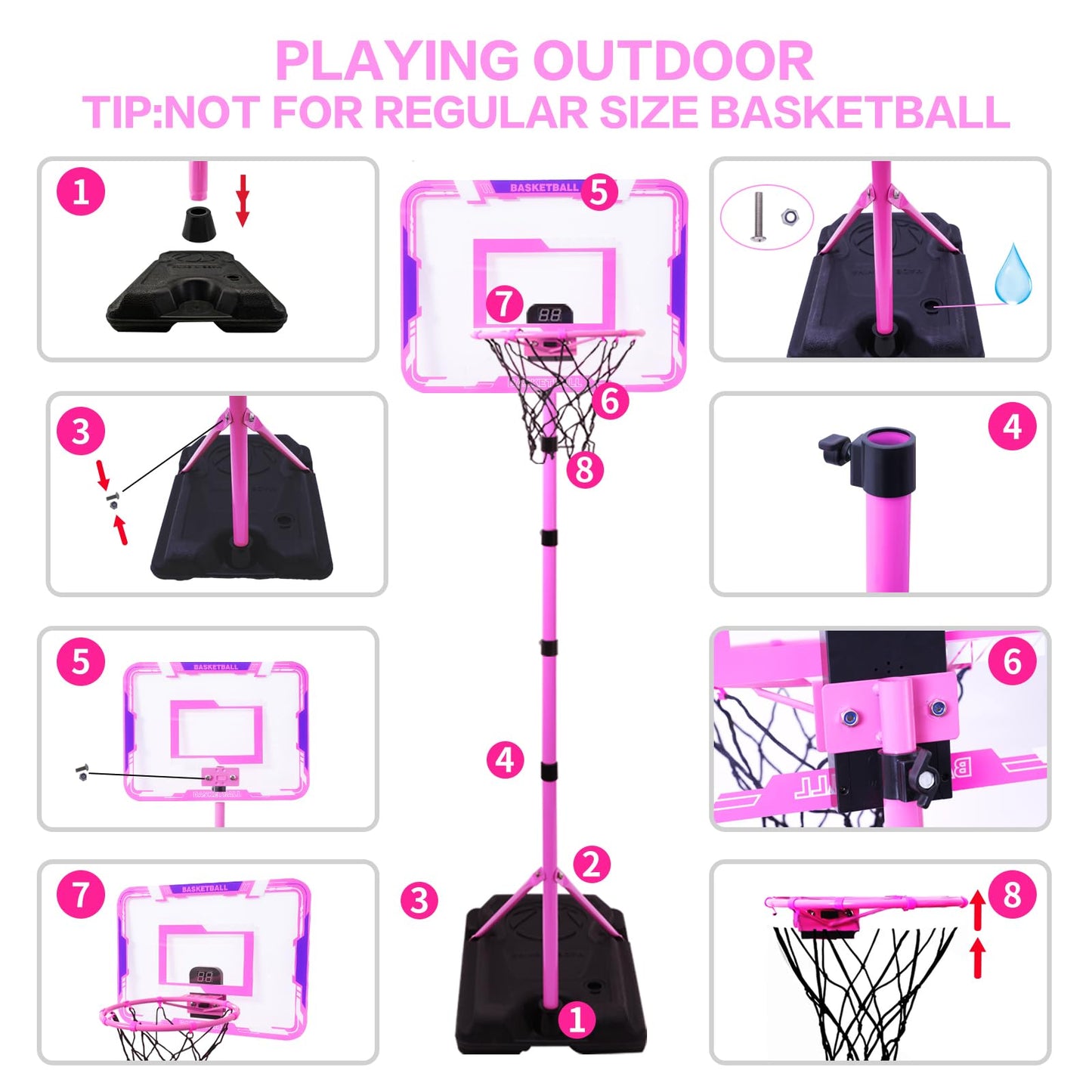 Nattork Kids Basketball Hoop – Adjustable Height Indoor/Outdoor Toy for Ages 3-8