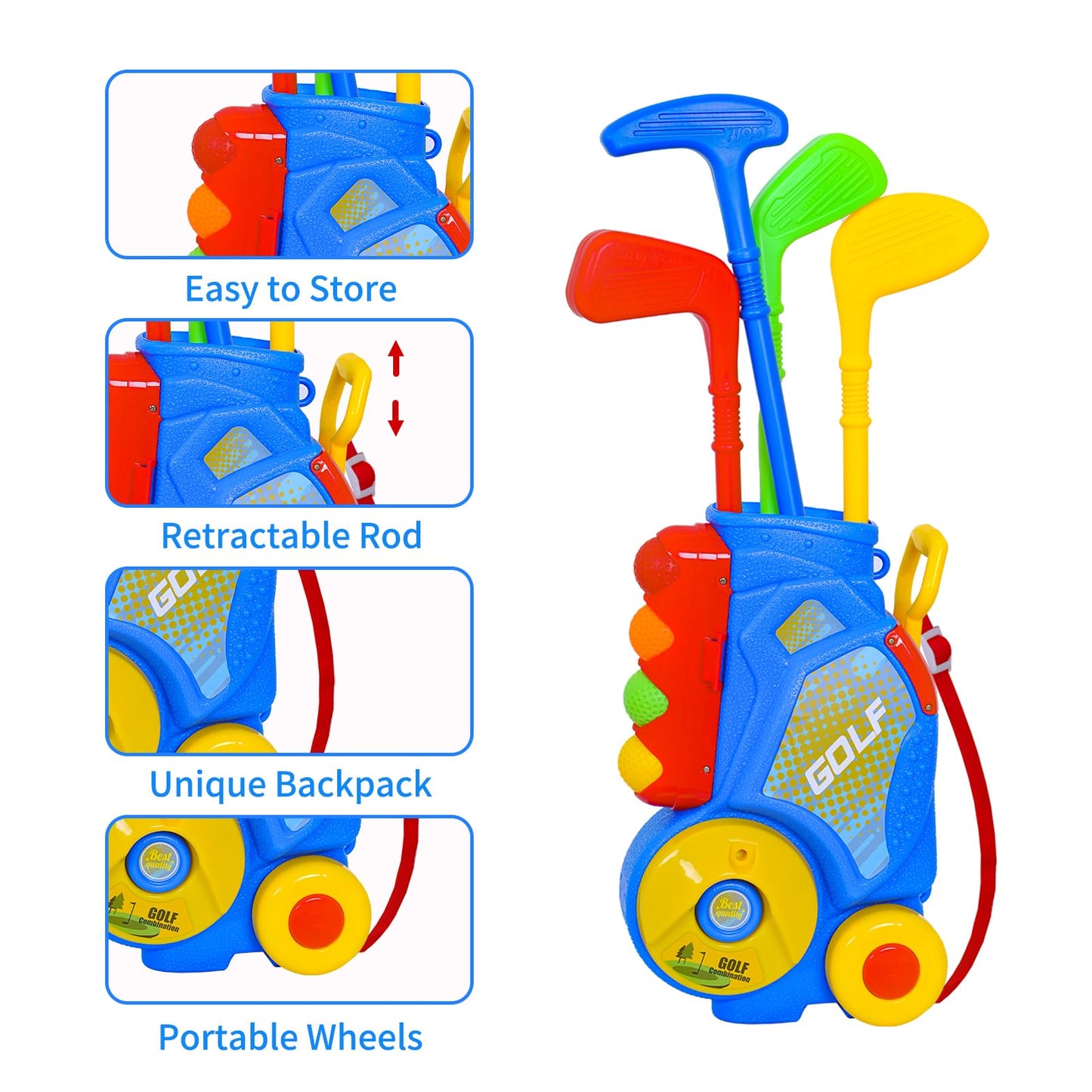 Nattork Toddler Golf Set with Putting Mat (Blue) – 4 Clubs & 12 Balls | Ages 2-3