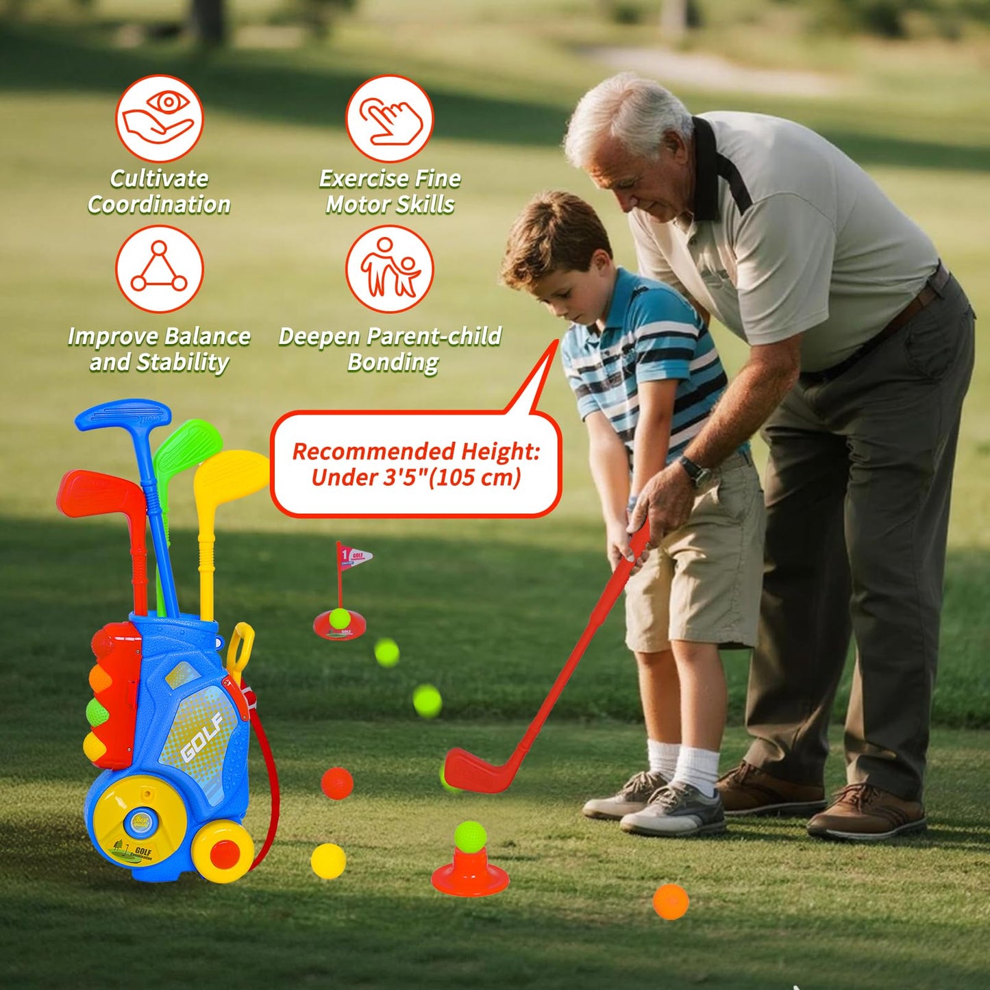 Nattork Toddler Golf Set with Putting Mat (Blue) – 4 Clubs & 12 Balls | Ages 2-3