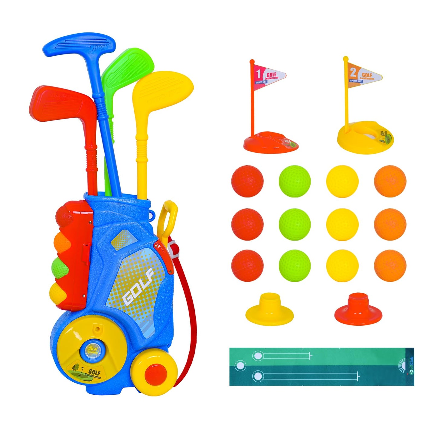 Nattork Toddler Golf Set with Putting Mat (Blue) – 4 Clubs & 12 Balls | Ages 2-3