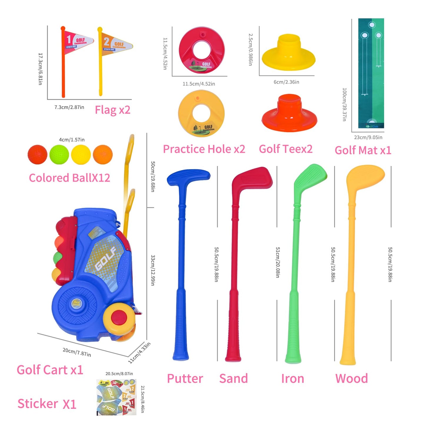 Nattork Toddler Golf Set with Putting Mat (Blue) – 4 Clubs & 12 Balls | Ages 2-3