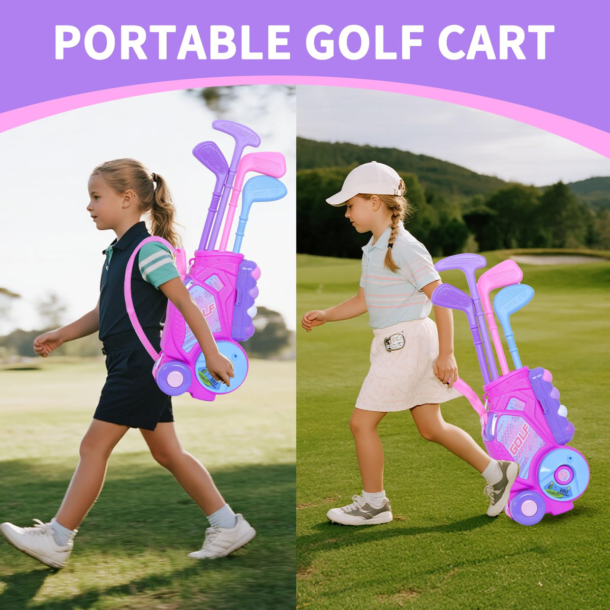 Nattork Toddler Golf Set with Putting Mat for Ages 2-3 – 4 Clubs & 12 Balls, Rose