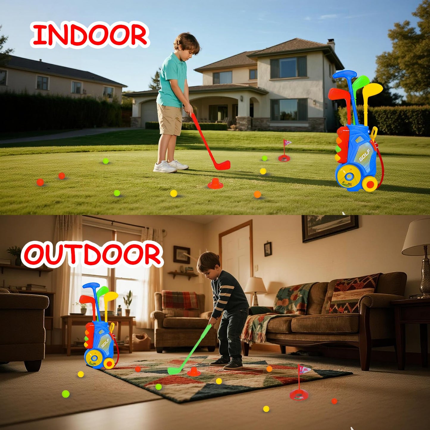 Nattork Toddler Golf Set with Putting Mat (Blue) – 4 Clubs & 12 Balls | Ages 2-3