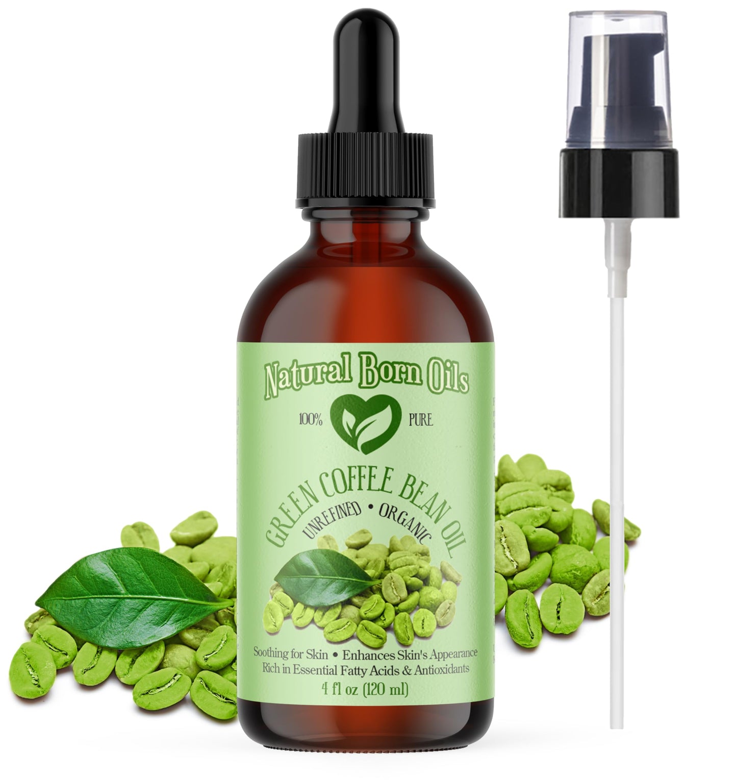 Natural Born Oils Green Coffee Bean Oil – Organic Cold-Pressed 4oz for Skin & Hair