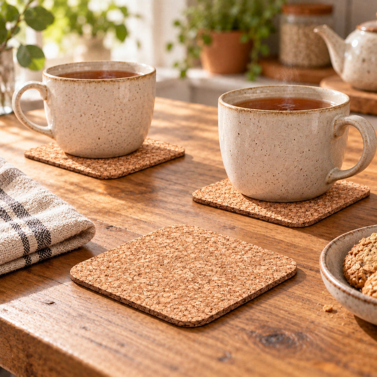 Set of 6 Cork Coasters | Natural | Square