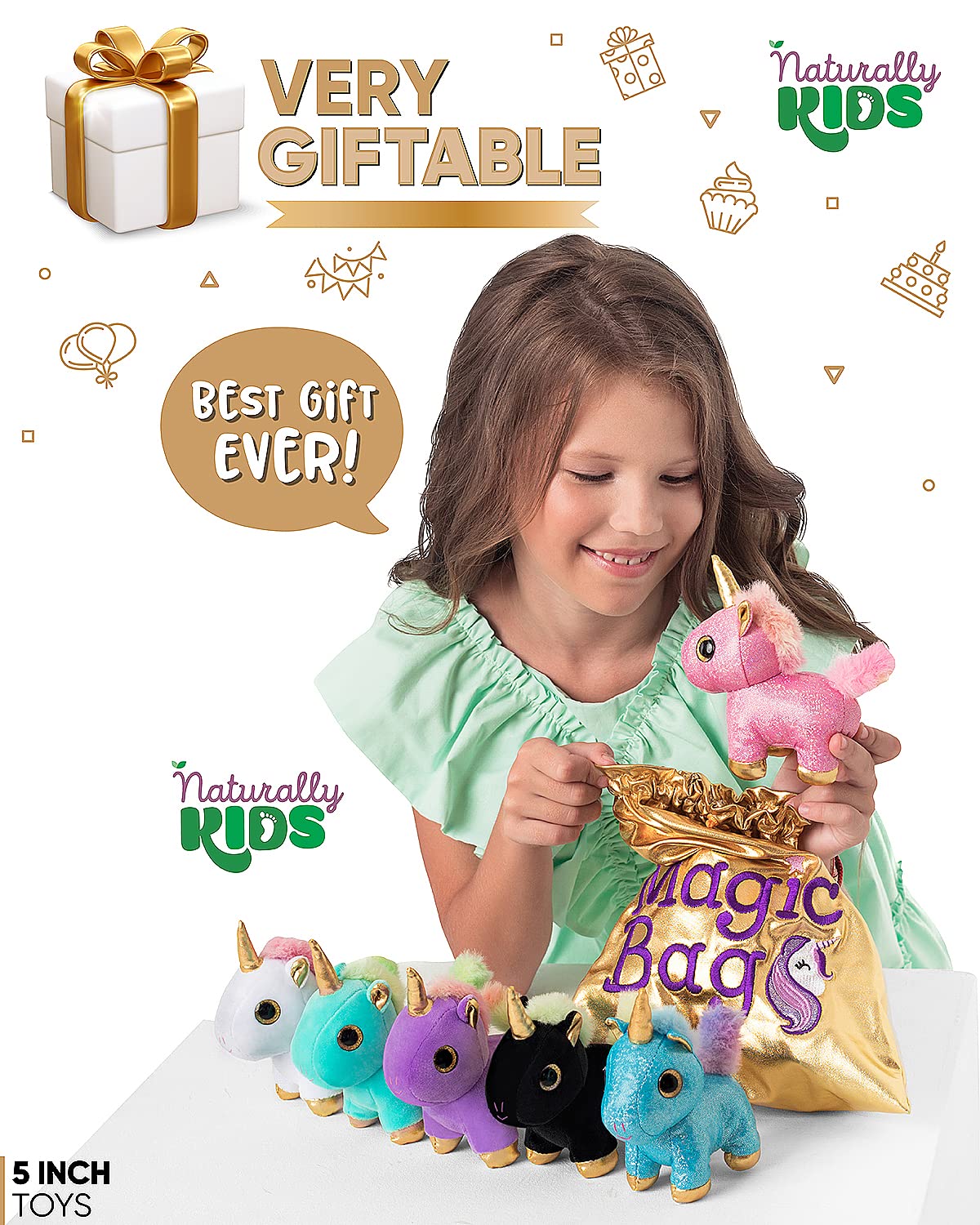 Naturally KIDS Stuffed Unicorn Set – 6 Plush Toys for Toddlers