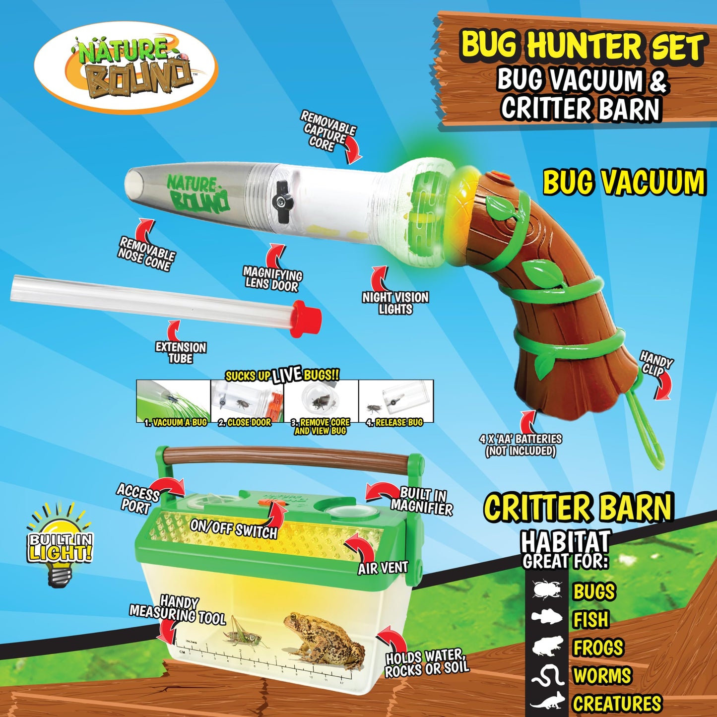 Nature Bound Bug Catcher Toy – Eco-Friendly Bug Vacuum, Capture Core with Magnification, Complete STEM Kit for Kids 3–12